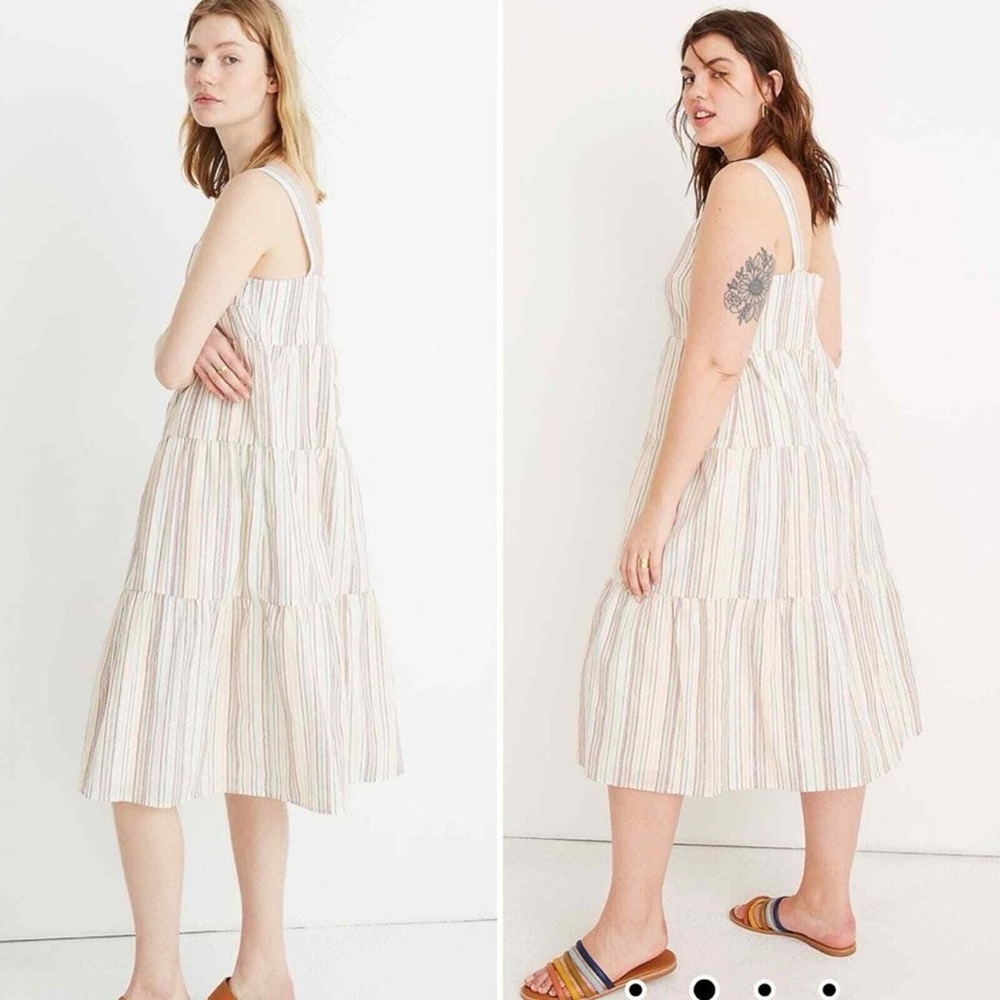 Madewell Button-Back Tiered Dress in Textural Rainbow Stripe
